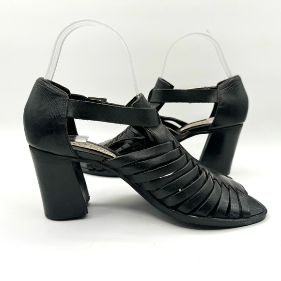 VINTAGE THE WORK COLLECTION HEELS BLACK STRAPPY SANDALS FISHERMAN HEELED SANDALS - Picture 7 of 13